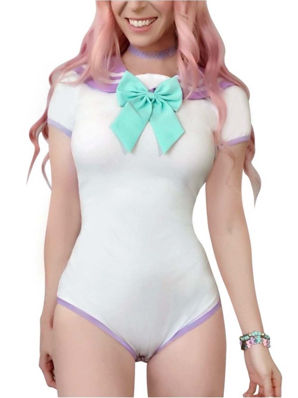 NWT Magical Girl Sailor Onesie Bodysuit Cosplay Costume Mint Bow Lavender Trim